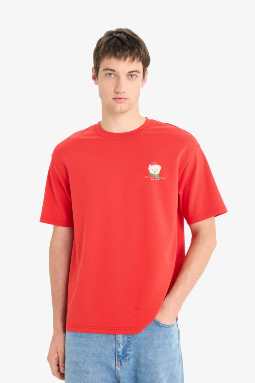 HOMME Rouge T-shirt boxy imprimé à col rond