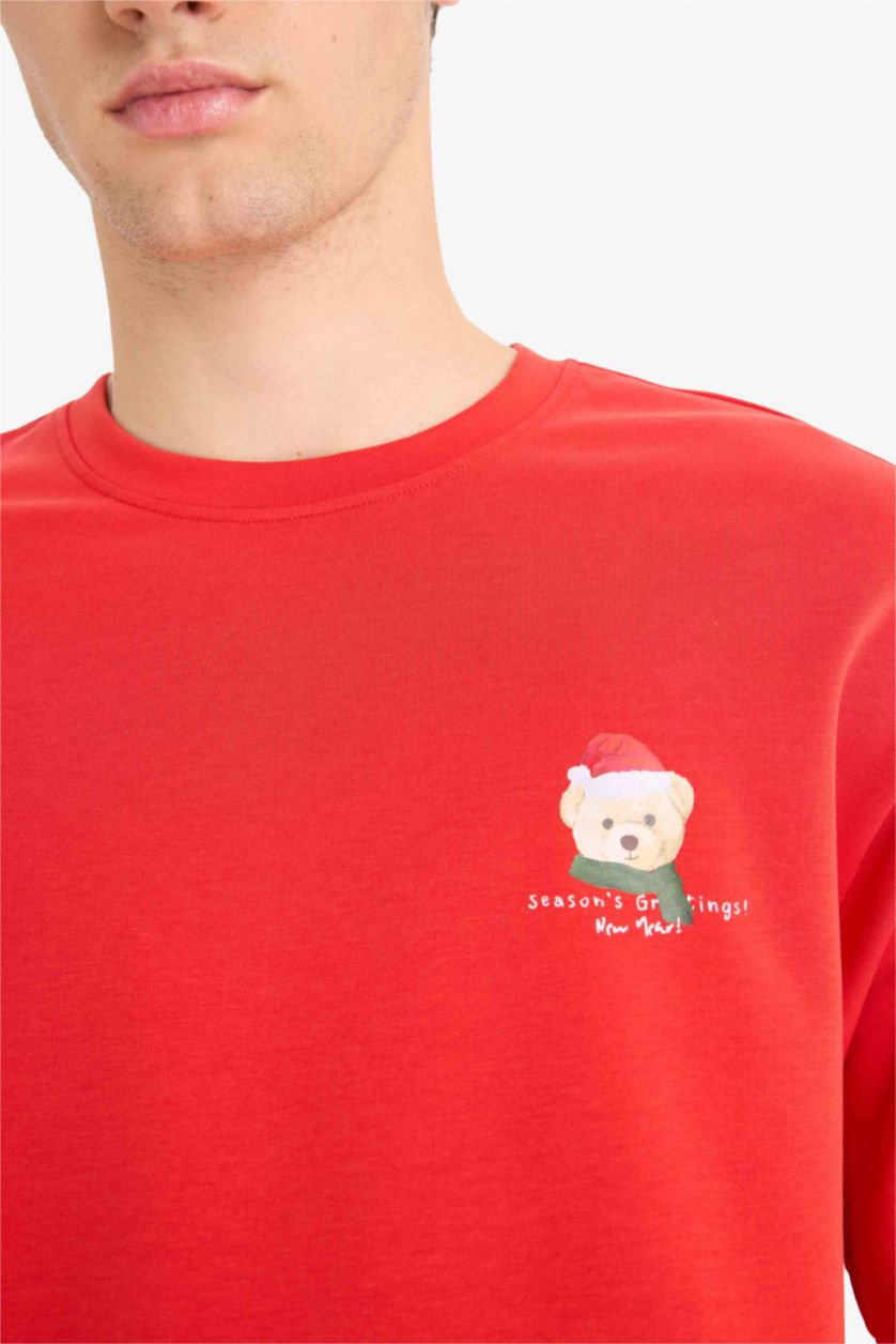 HOMME Rouge T-shirt boxy imprimé à col rond