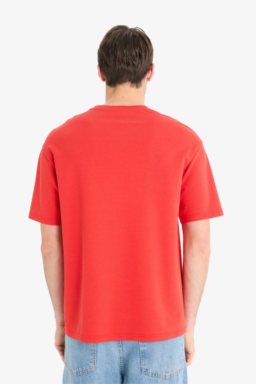 HOMME Rouge T-shirt boxy imprimé à col rond