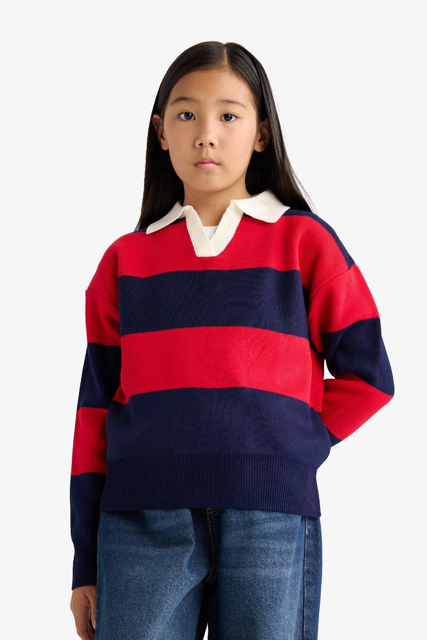 بنات كحلي بلوفر قصة عادية بياقة بولو