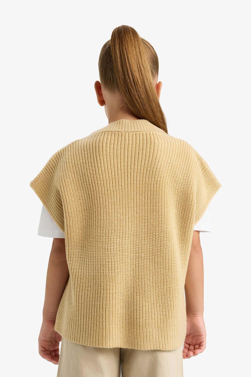 Kız Çocuk - Genç Kız Vizon Oversize Geniş Kalıp V Yaka Triko Süveter Kız Çocuk