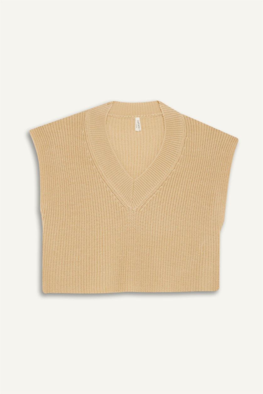 Kız Çocuk - Genç Kız Vizon Oversize Geniş Kalıp V Yaka Triko Süveter Kız Çocuk