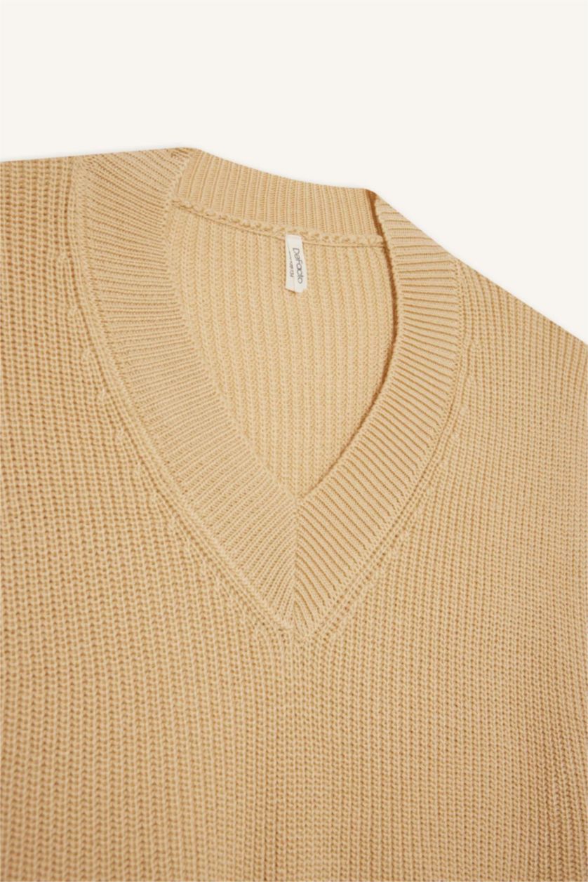 Kız Çocuk - Genç Kız Vizon Oversize Geniş Kalıp V Yaka Triko Süveter Kız Çocuk