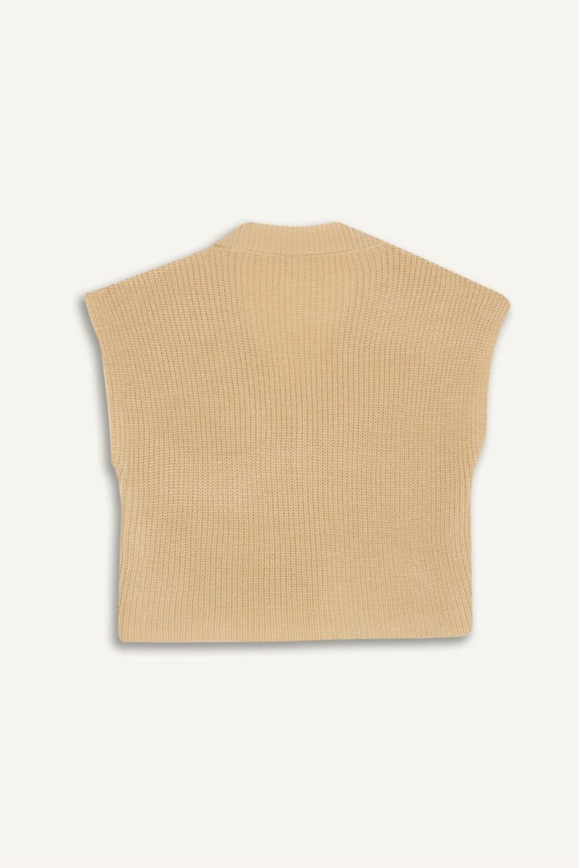 Kız Çocuk - Genç Kız Vizon Oversize Geniş Kalıp V Yaka Triko Süveter Kız Çocuk