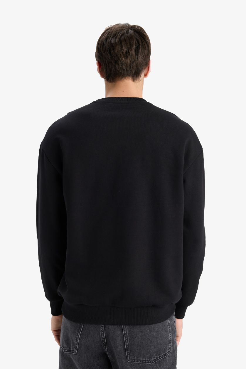 رجالي أسود سويت شيرت مطبوع أوفر سايز برقبة مستديرة