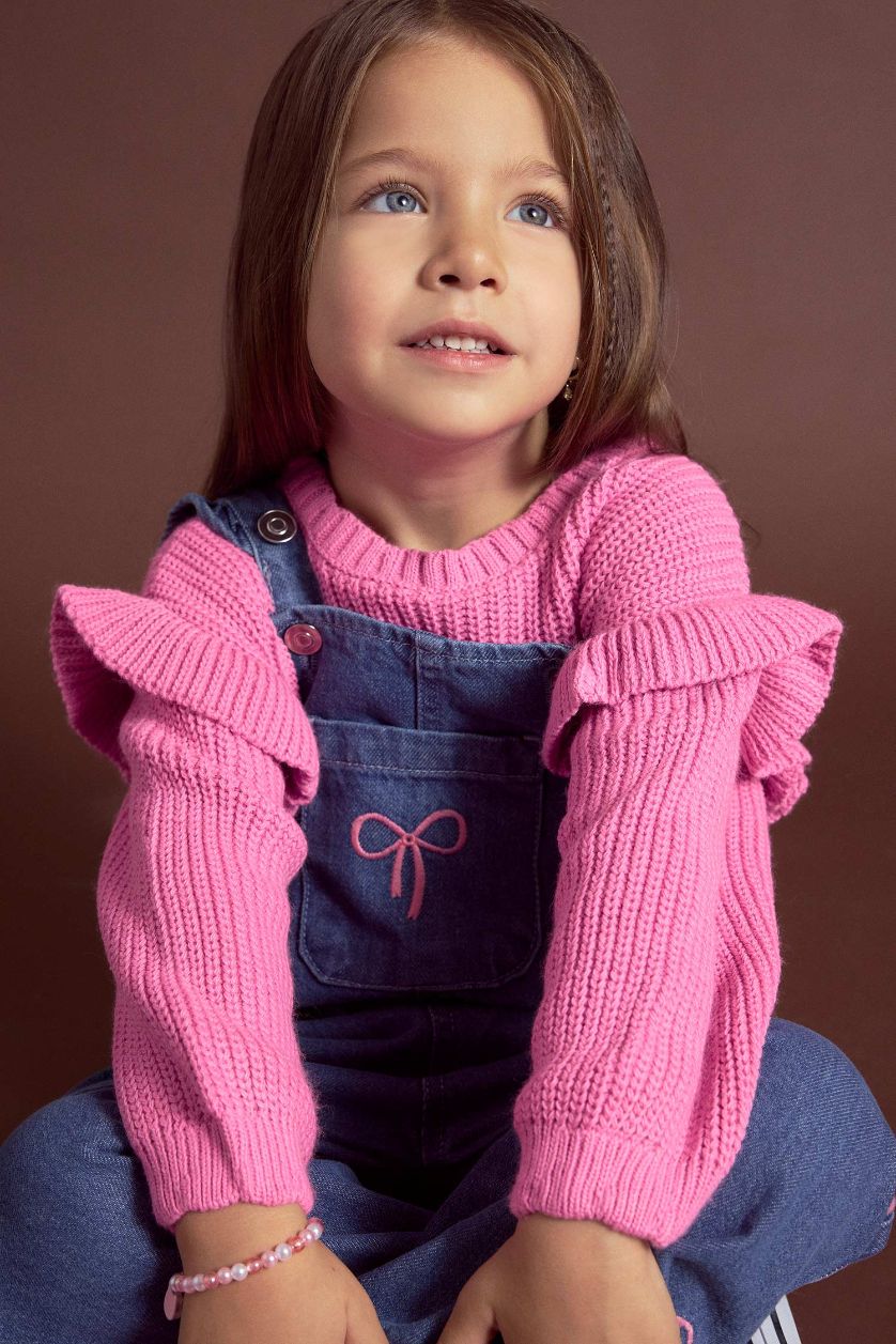 BÉBÉ FILLE Rose Pull en tricot à col rond pour bébé fille