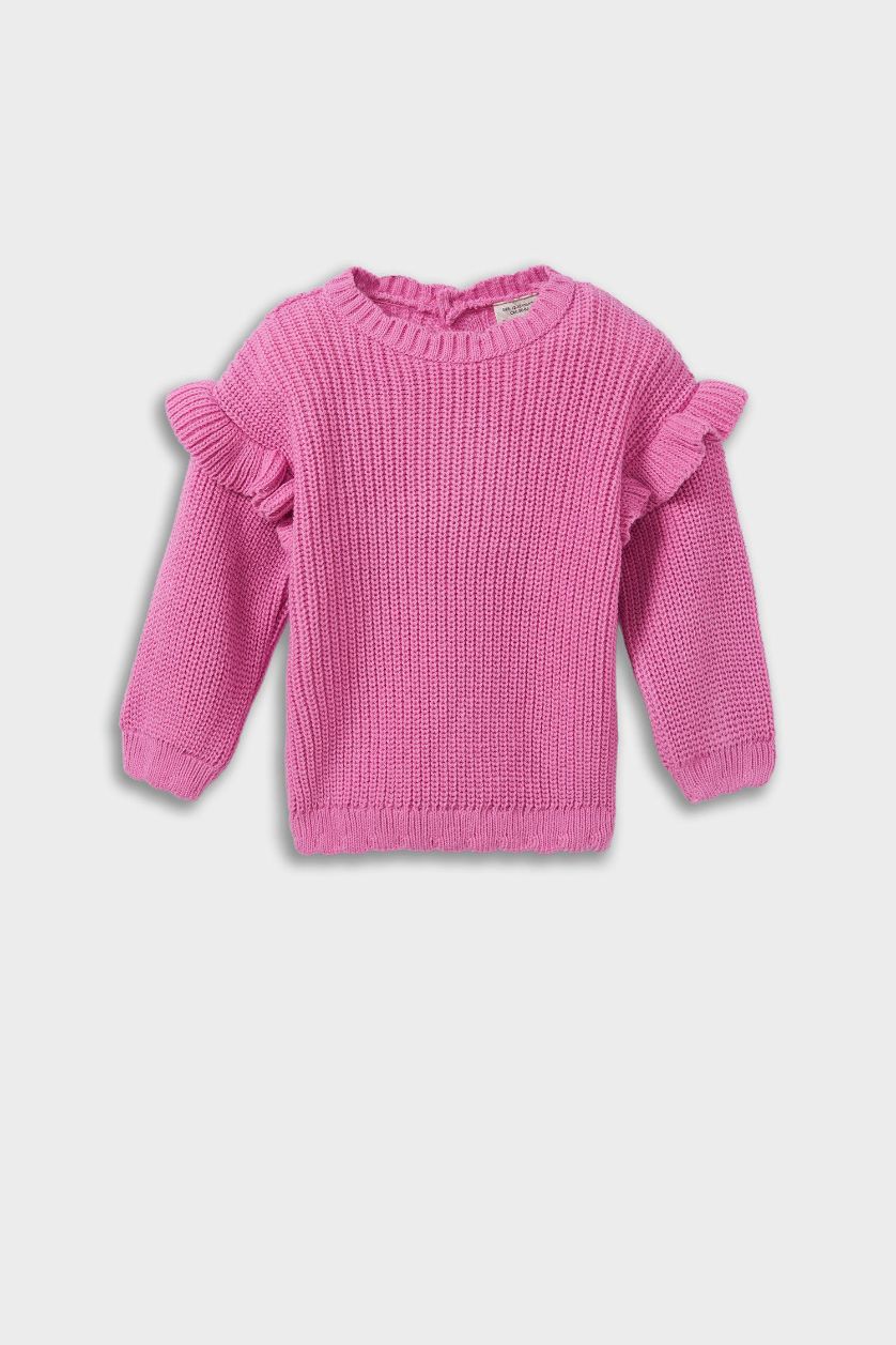 BÉBÉ FILLE Rose Pull en tricot à col rond pour bébé fille