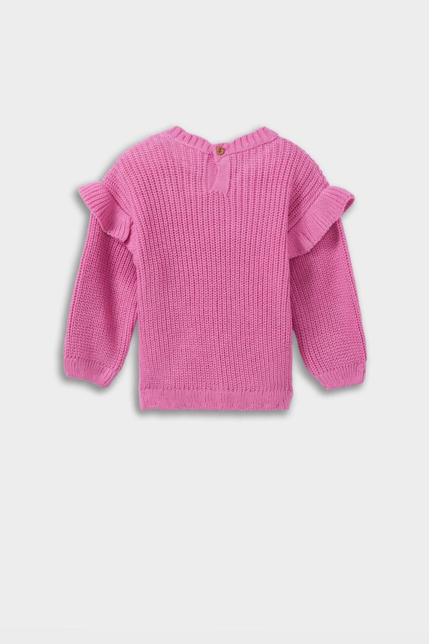 BÉBÉ FILLE Rose Pull en tricot à col rond pour bébé fille
