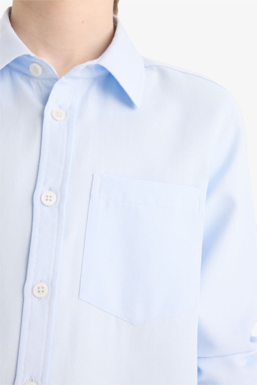 Erkek Çocuk - Genç Erkek Açık Mavi Polo Yaka Oxford Uzun Kollu Gömlek Erkek Çocuk