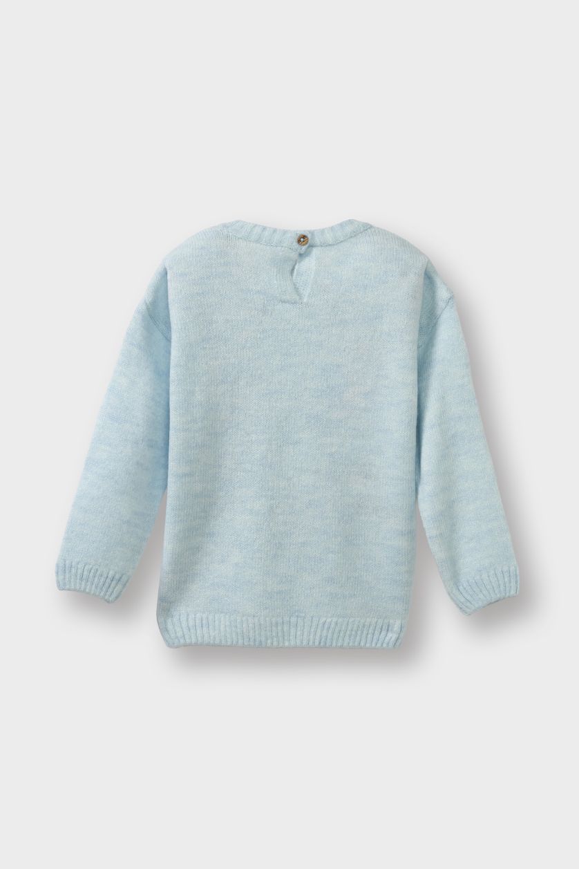 Kız Bebek Açık Mavi Bisiklet Yaka Tavşan Baskılı Triko Kazak Kız Bebek