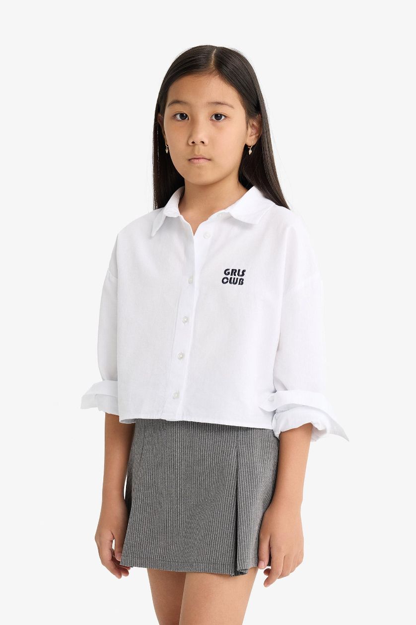 Kız Çocuk - Genç Kız Gri Melanj Beli Lastikli Poplin Şort Etek Kız Çocuk