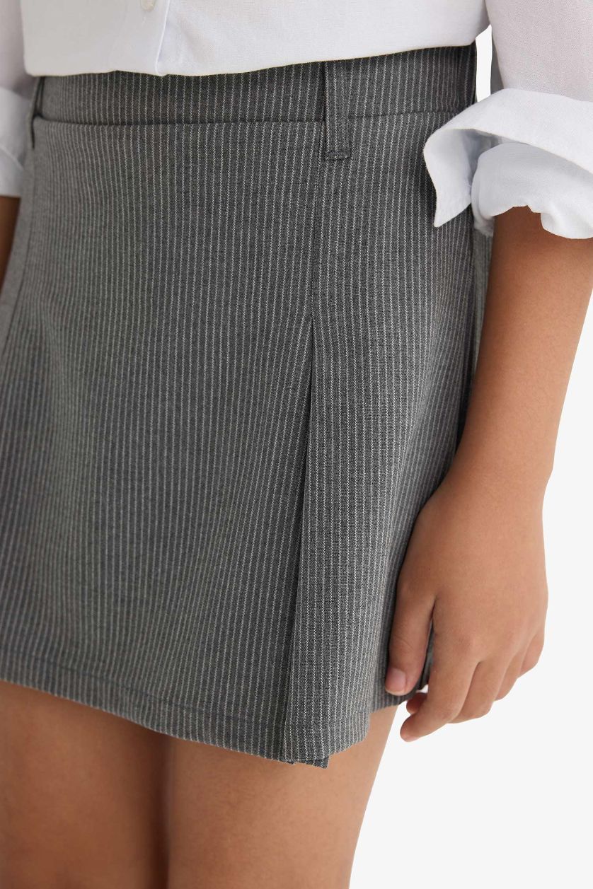 Kız Çocuk - Genç Kız Gri Melanj Beli Lastikli Poplin Şort Etek Kız Çocuk