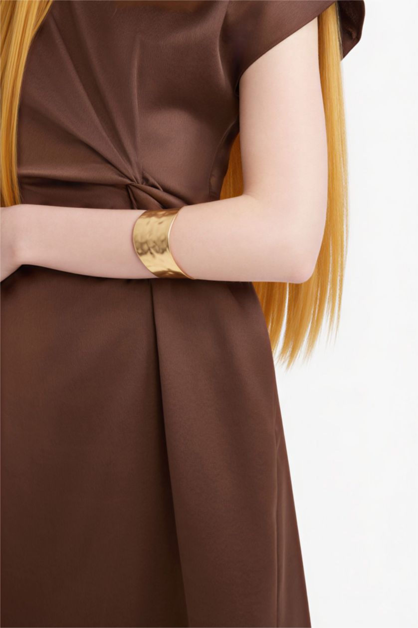 Kadın Kahve Saten Midi Elbise