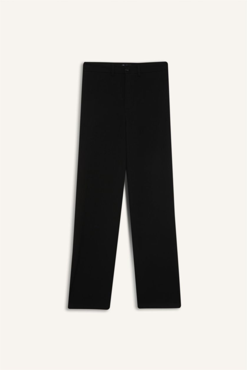 Kadın Siyah Wide Leg Normal Bel Basic Düz Standart Boy Pantolon