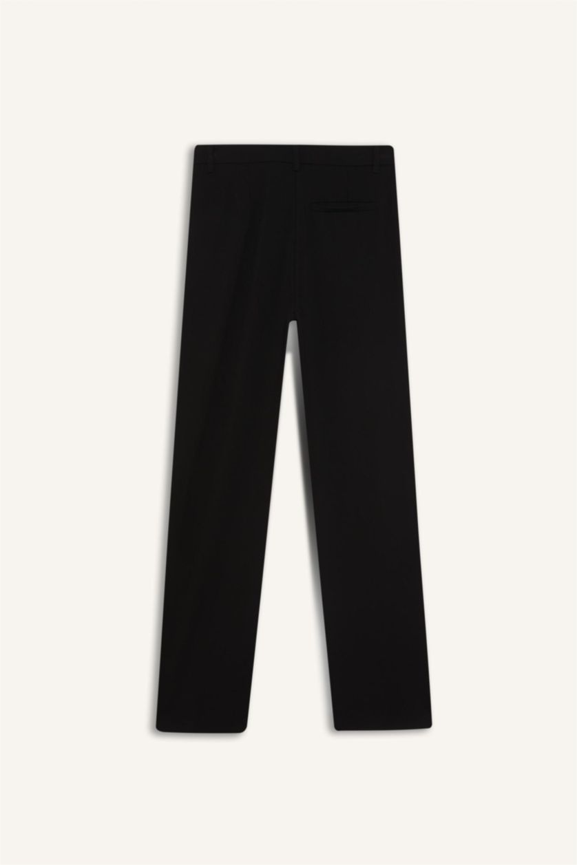 Kadın Siyah Wide Leg Normal Bel Basic Düz Standart Boy Pantolon