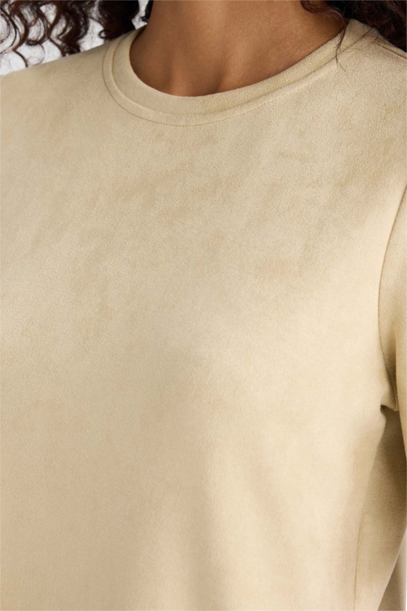 Женщины Песочный Платье без рукавов из замши с круглым вырезом