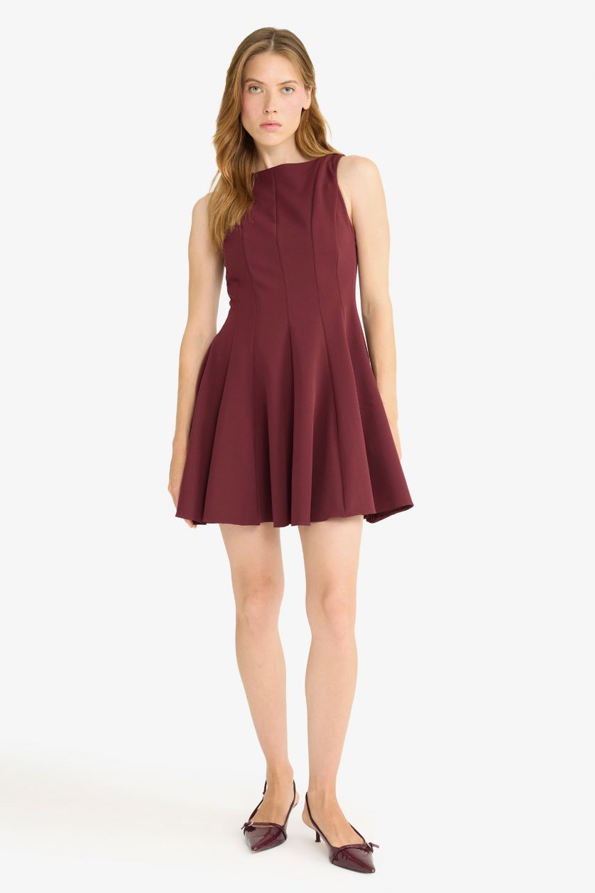Женщины Бордовый Мини-платье с лодочкой и без рукавов