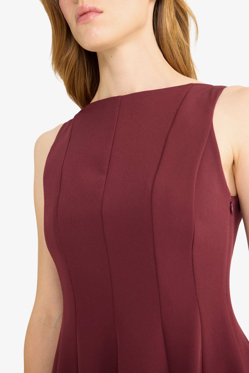 Женщины Бордовый Мини-платье с лодочкой и без рукавов