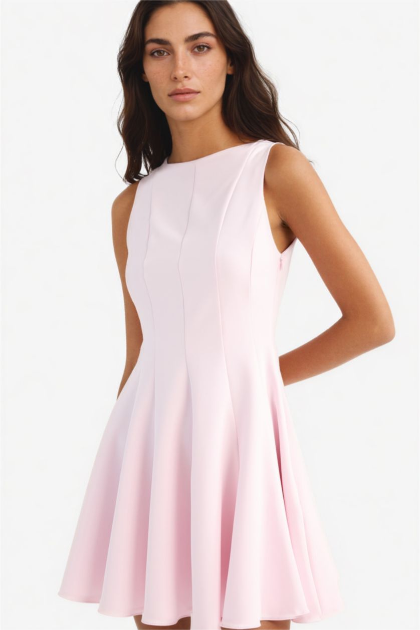 Әйелдерге Ашық Қызғылт қайық тәріздес жаға жеңсіз Қысқа жеңді тоқылған көйлек