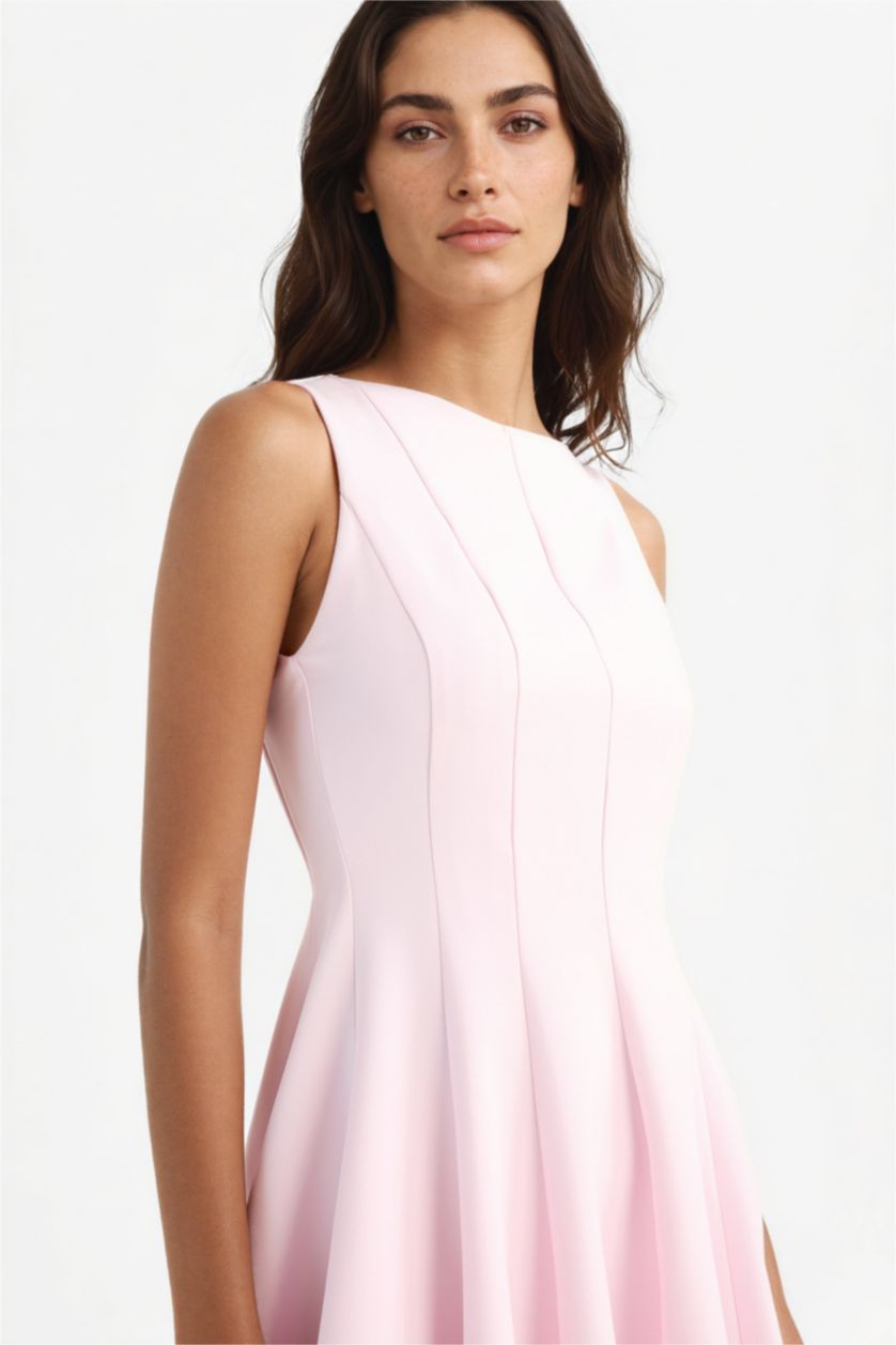 Әйелдерге Ашық Қызғылт қайық тәріздес жаға жеңсіз Қысқа жеңді тоқылған көйлек