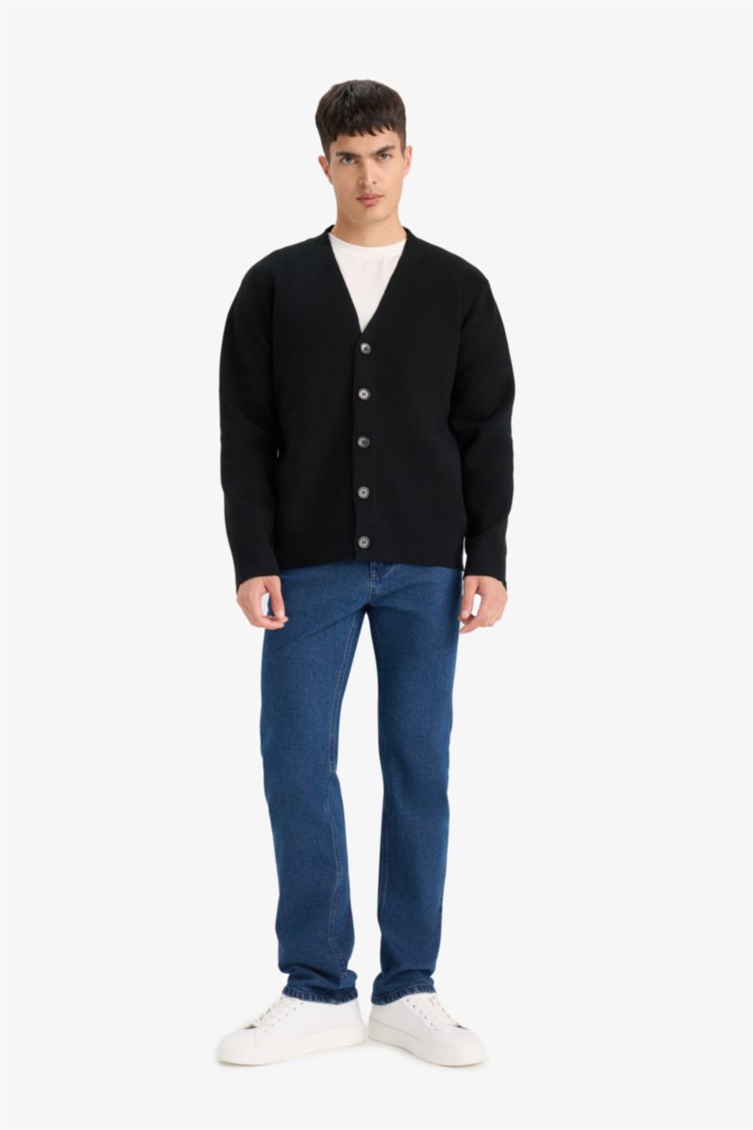 رجال أسود جاكيت تريكو قصة مريحة بياخة V