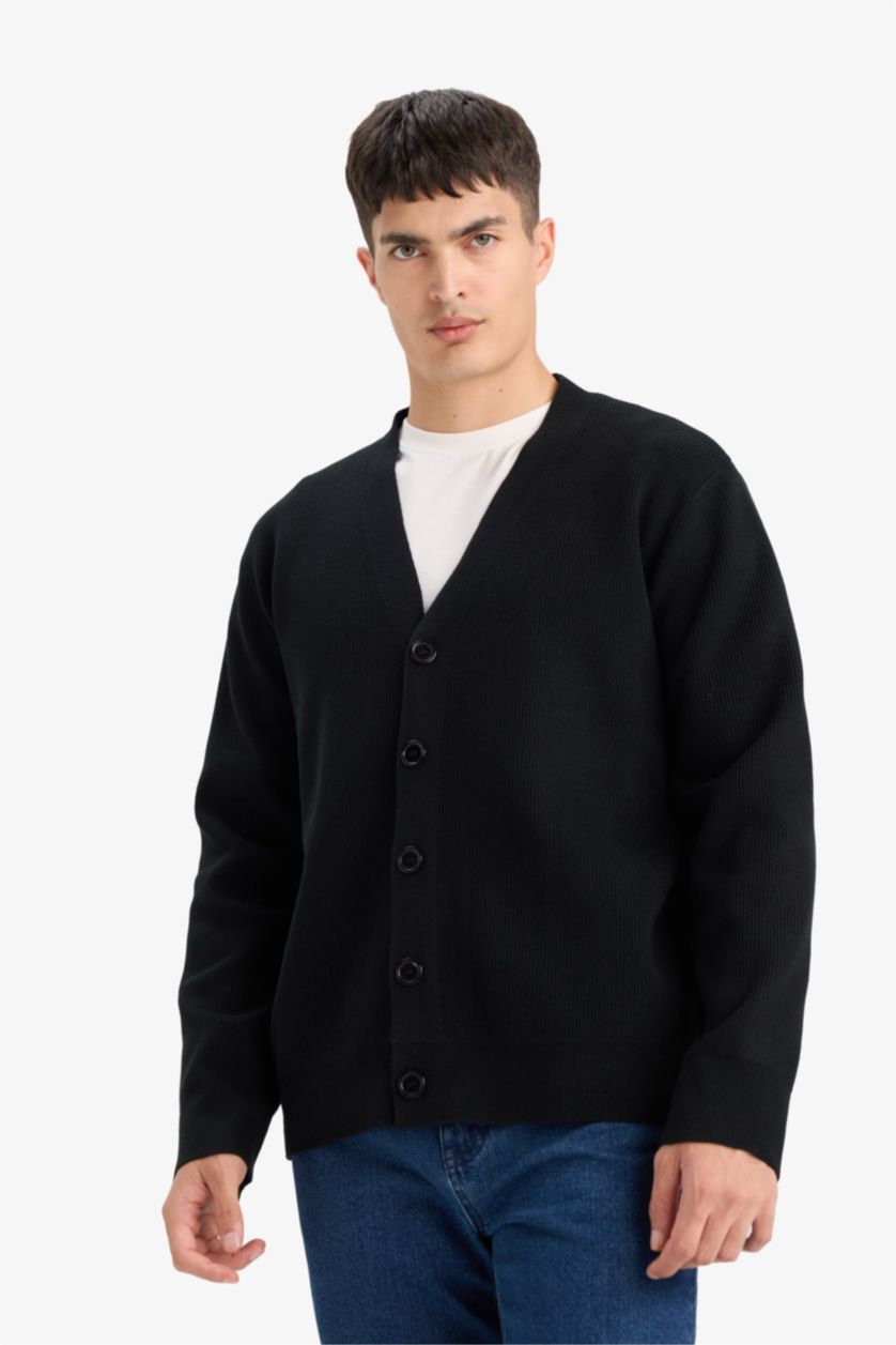 رجال أسود جاكيت تريكو قصة مريحة بياخة V