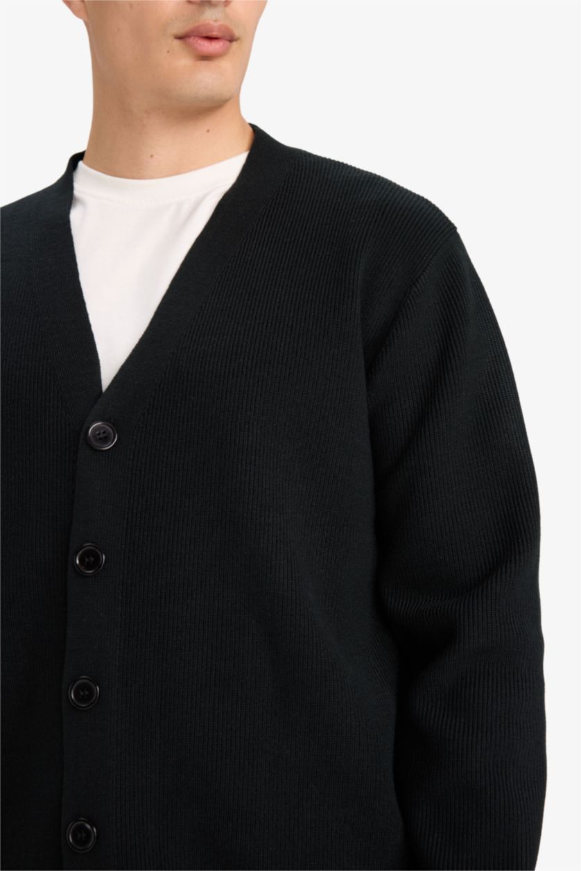 رجال أسود جاكيت تريكو قصة مريحة بياخة V