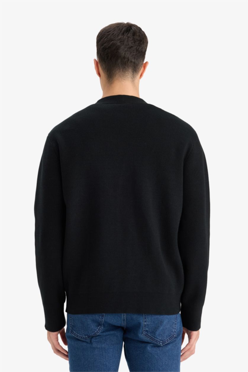 رجال أسود جاكيت تريكو قصة مريحة بياخة V