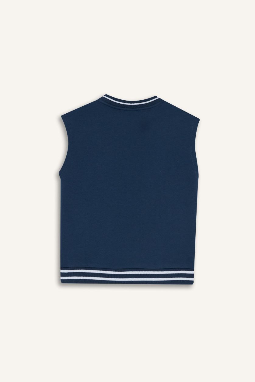 أولادي أزرق غامق فيست تريكو اولادي بياقة V مطبوع وبطانة ناعمة