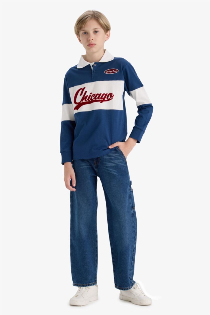 Boys & Teens Dark Blue Boy Oversize Embroidered Long Sleeve T-Shirt