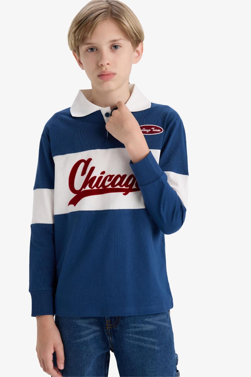 Boys & Teens Dark Blue Boy Oversize Embroidered Long Sleeve T-Shirt