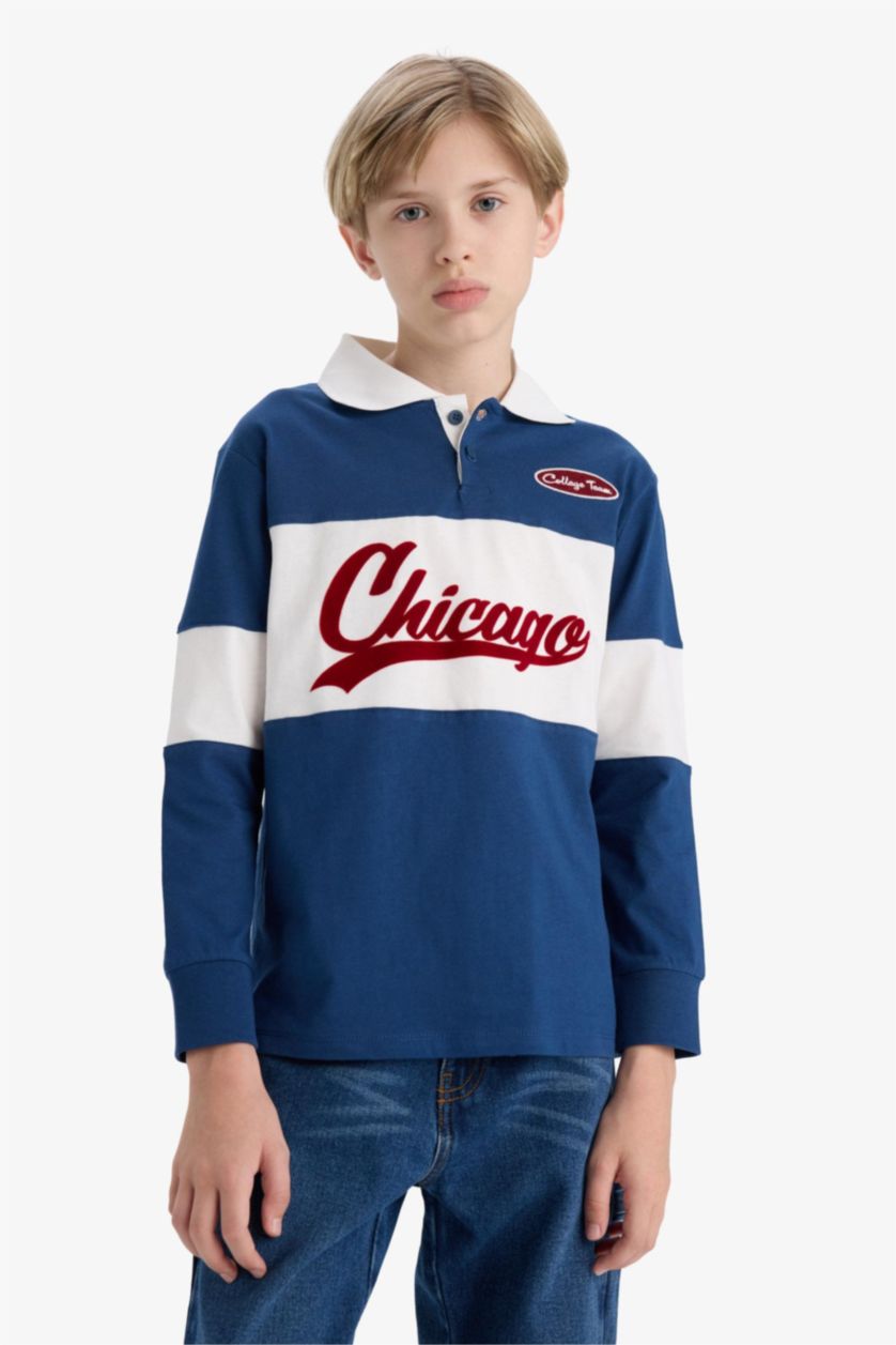 Boys & Teens Dark Blue Boy Oversize Embroidered Long Sleeve T-Shirt