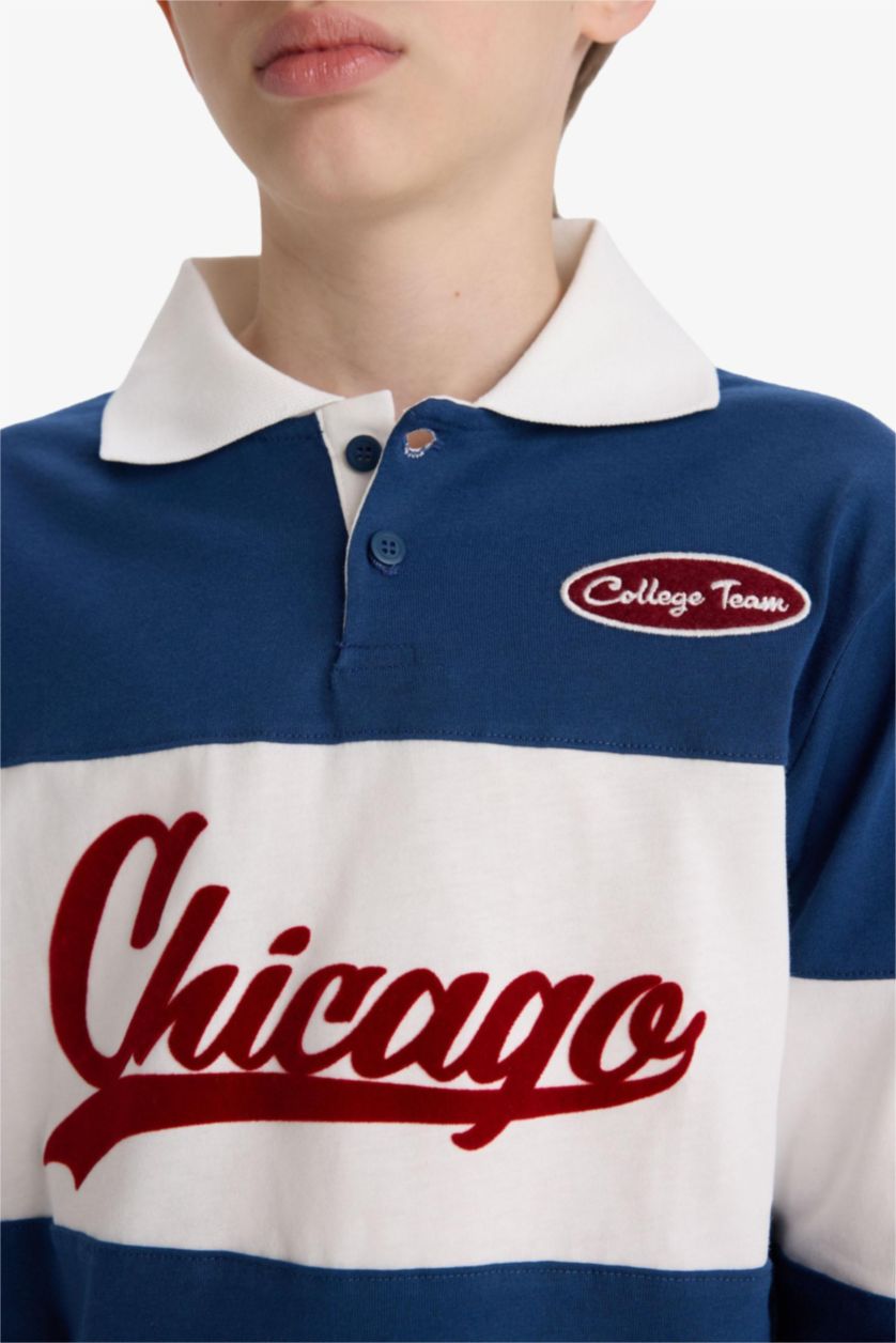 Boys & Teens Dark Blue Boy Oversize Embroidered Long Sleeve T-Shirt