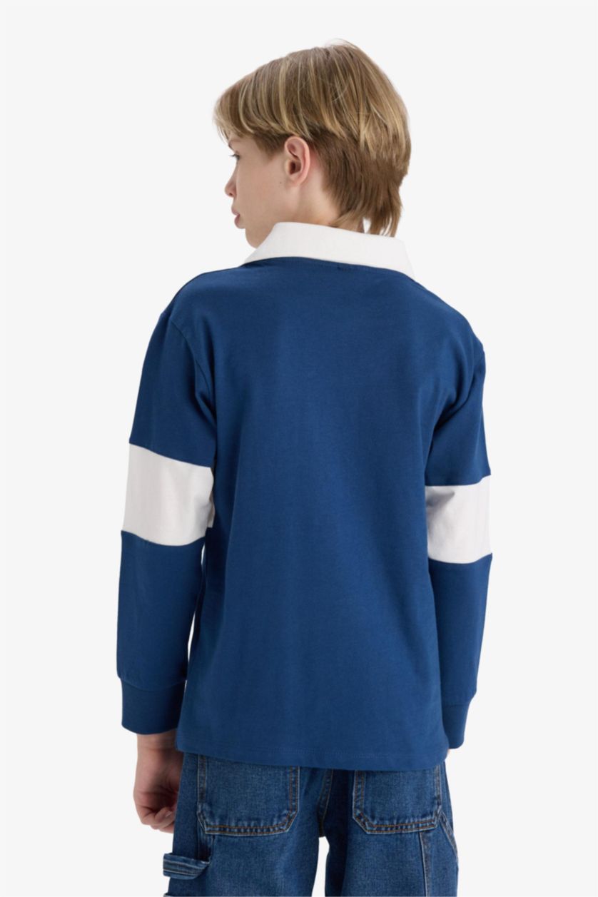 Boys & Teens Dark Blue Boy Oversize Embroidered Long Sleeve T-Shirt
