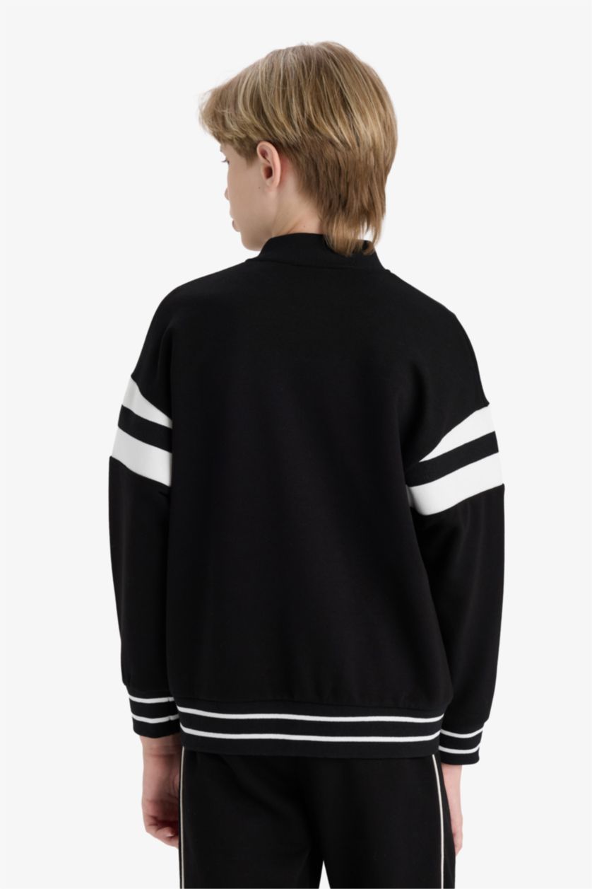 Erkek Çocuk - Genç Erkek Siyah Okul Kolej Yaka Baskılı Bomber Ceket Erkek Çocuk