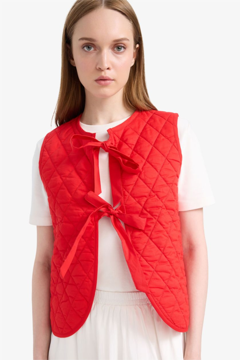 حريمي أحمر فيست قطن بياقة V وربطة