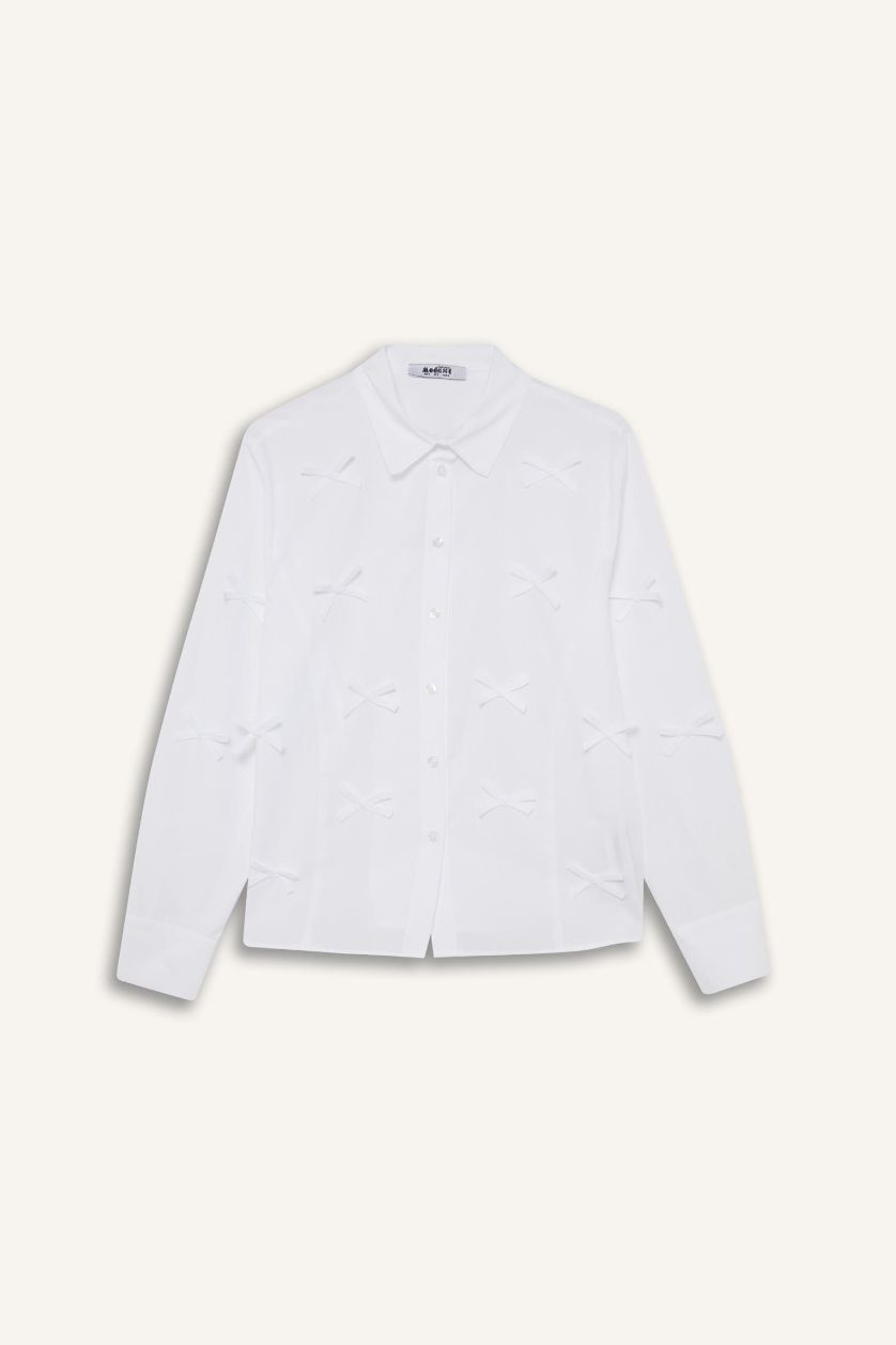 حريمي أبيض تونيك بوبلين كم طويل قصة عادية