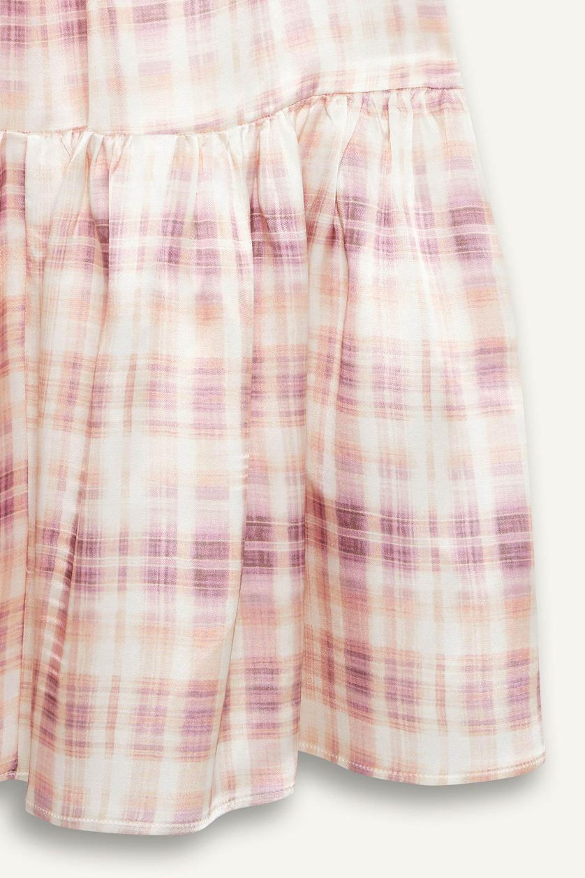 Kadın Pembe Desenli Beli Lastikli Saten Maxi Etek