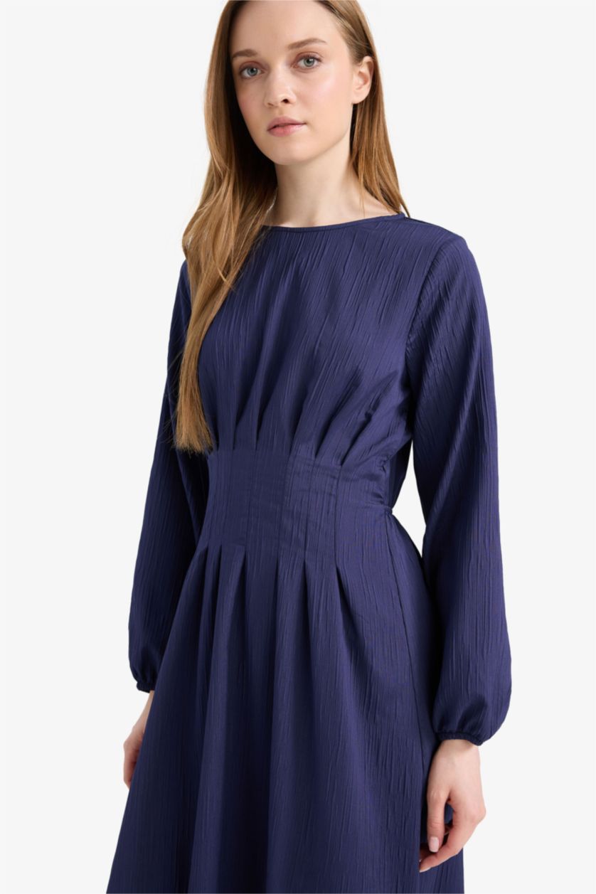 Woman NAVY Regular Fit Crew Neck Long Sleeve Maxi Dress