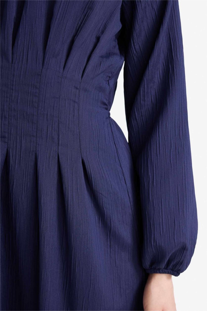 Woman NAVY Regular Fit Crew Neck Long Sleeve Maxi Dress