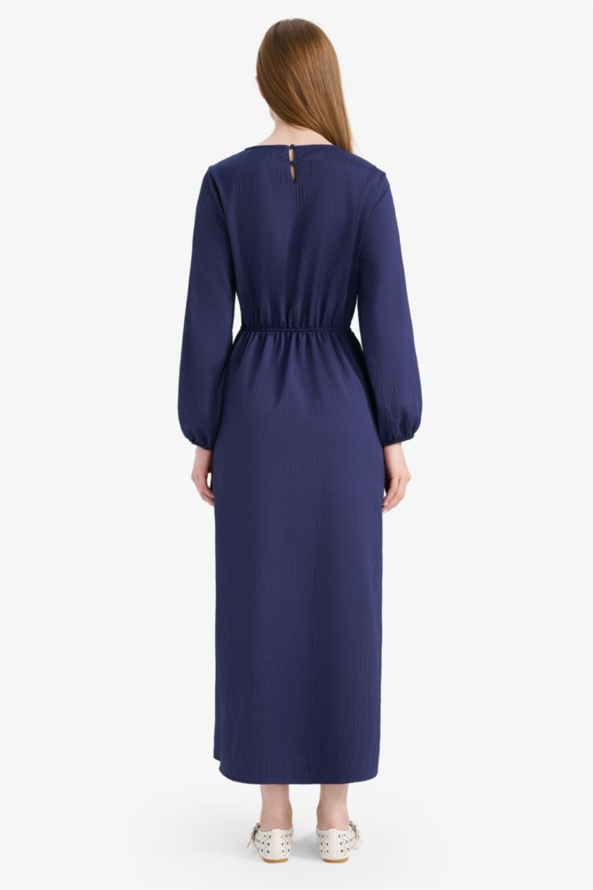 Woman NAVY Regular Fit Crew Neck Long Sleeve Maxi Dress