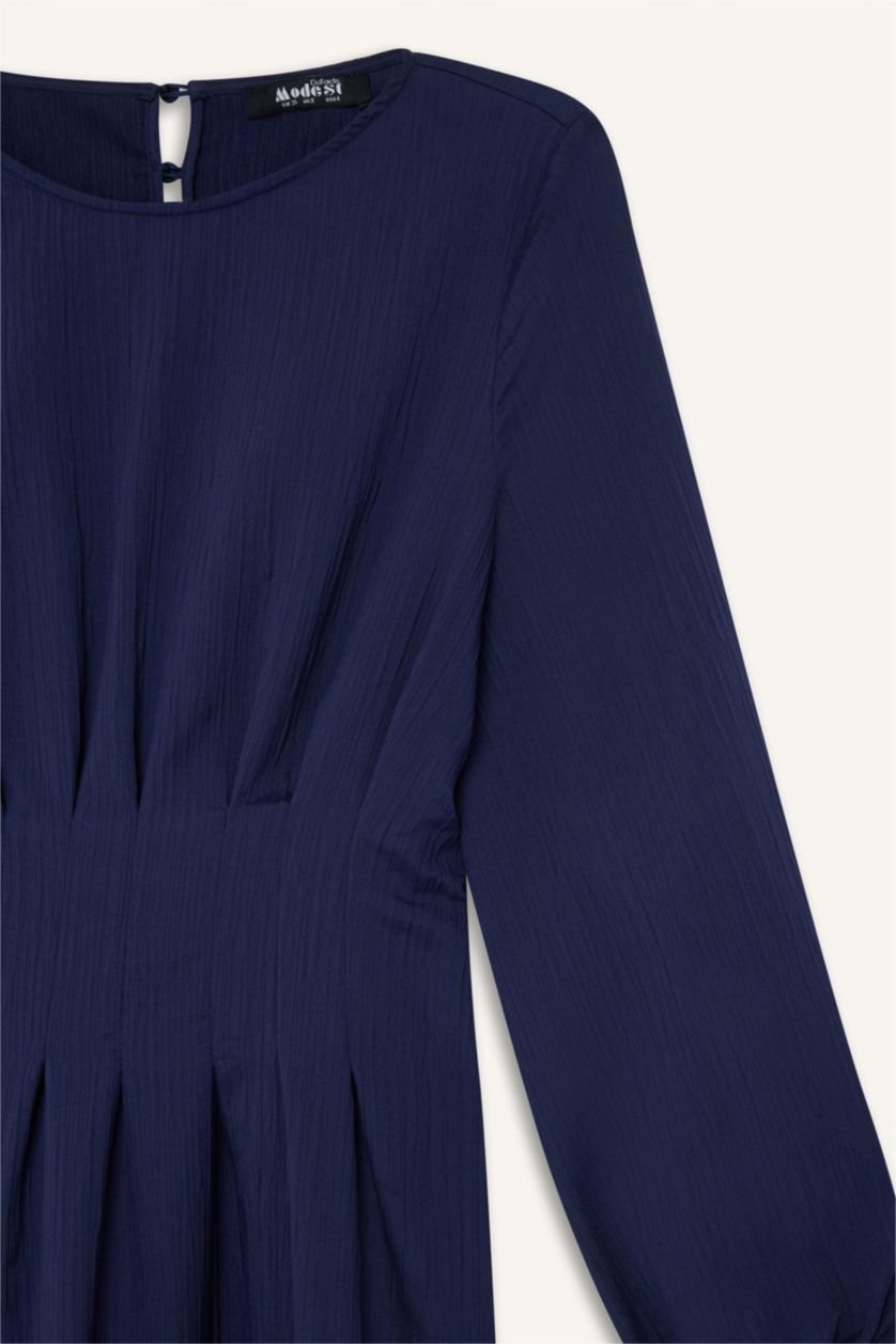 Woman NAVY Regular Fit Crew Neck Long Sleeve Maxi Dress