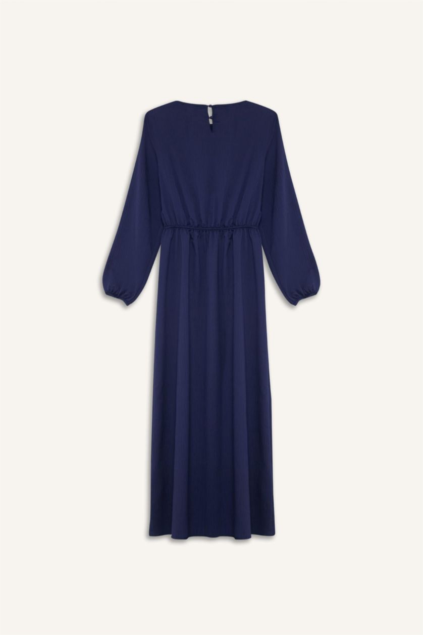 Woman NAVY Regular Fit Crew Neck Long Sleeve Maxi Dress