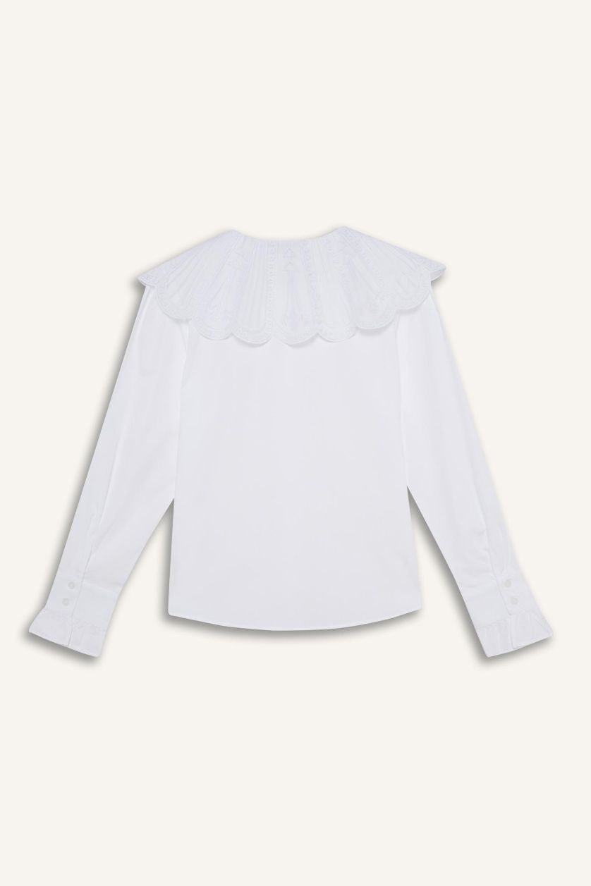 نساء أبيض تونيك بوبلين قصة عادية بياقة بيبي