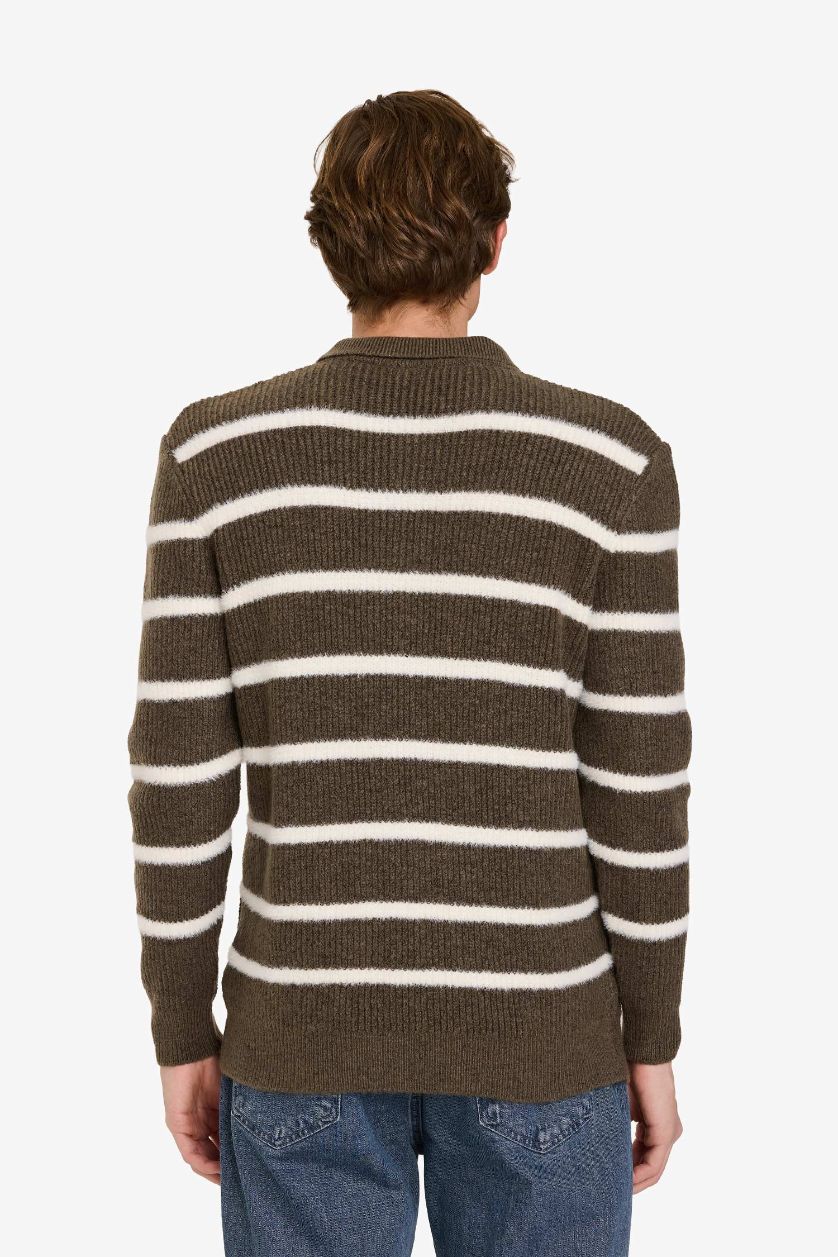 MAN Khaki Standard Fit Polo Collar Knitwear Pullover