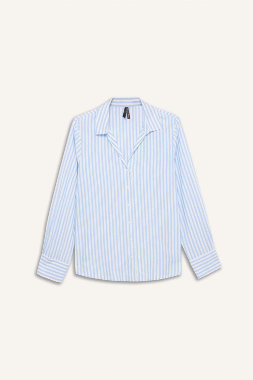 FEMME Bleu Chemise manches longues à col chemise Coupe décontractée édition Journée de la femme