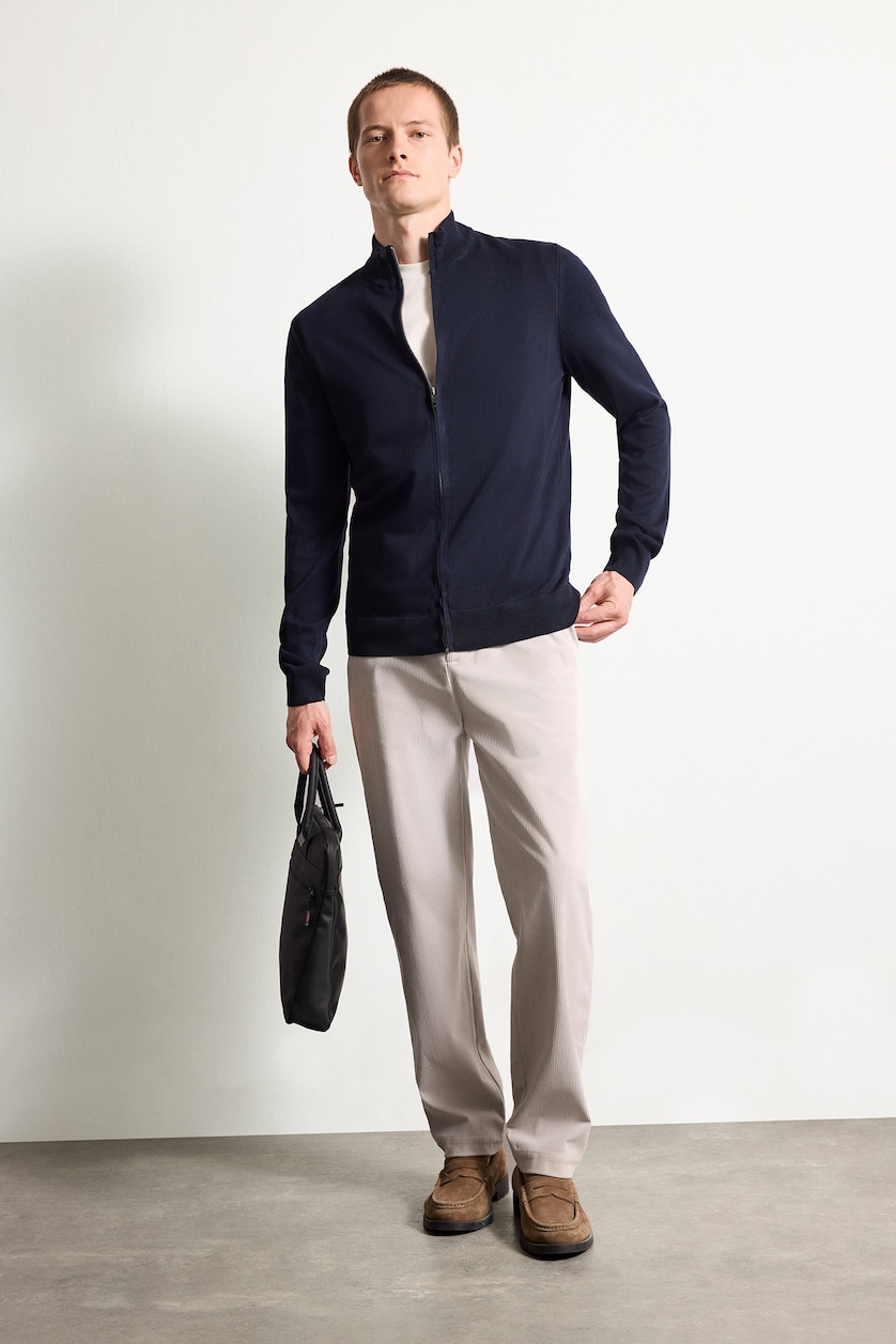رجال كحلي Standard Fit Turtleneck Zip-Up Knitwear Cardigan