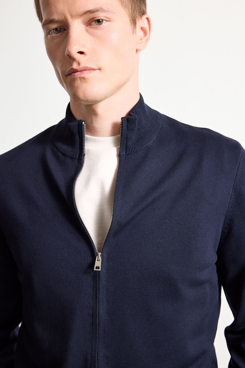 رجال كحلي Standard Fit Turtleneck Zip-Up Knitwear Cardigan