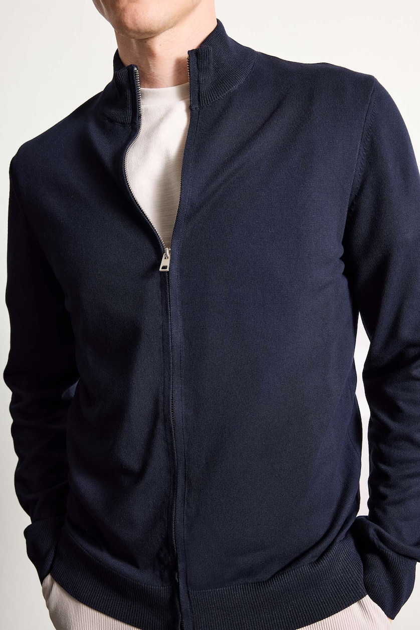 رجال كحلي Standard Fit Turtleneck Zip-Up Knitwear Cardigan
