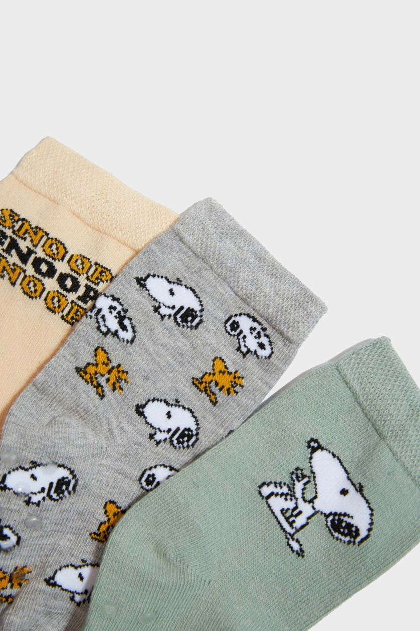 Erkek Bebek Karma Snoopy Kaydırmaz Taban 3'lü Pamuklu Uzun Çorap Erkek Bebek